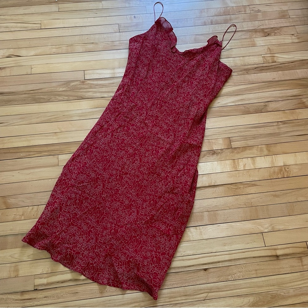 Vintage Silk Ralph Lauren red floral midi dress with straps